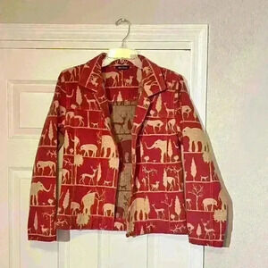 Vintage Multiples Tapestry Animals Elephants Safari Africa Open Front Jacket